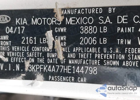 2017 Kia Forte Lx z USA, uszkodzony, nr VIN 3KPFK4A77HE144798